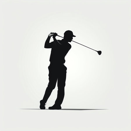 Silhouette of a golfer playing golf. Vector illustration.の素材