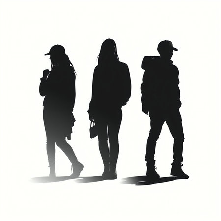 Silhouette of a group of people on a white background.の素材