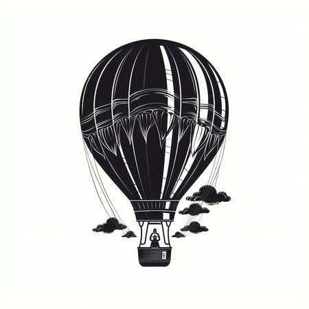 Hot air balloon with clouds. Vector illustration of hot air balloon.の素材