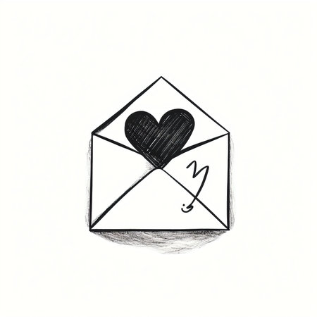 Envelope with a heart and a letter on a white backgroundの素材