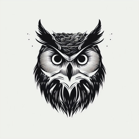 Owl head vector illustration isolated on white background. Design for t-shirt and other uses.の素材