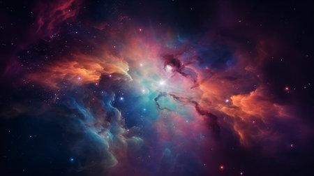 Night sky with stars and nebula, 3d rendering. Computer digital drawing.の素材