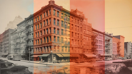 Double exposure of a street in the center of Lviv, Ukraineの素材