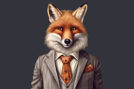 Fashionable fox in a suit and tie on a dark backgroundの素材