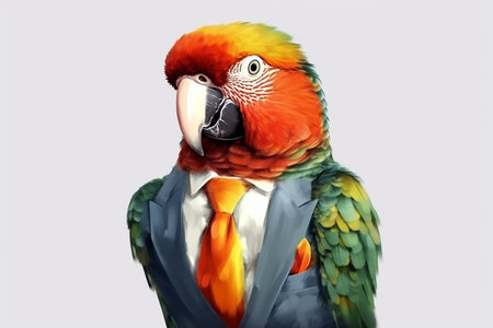 Parrot in a business suit on a white background. 3d renderingの素材