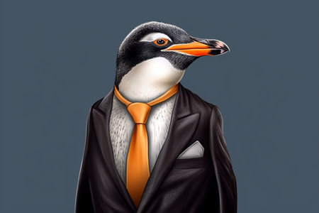 Penguin in a business suit and orange tie.の素材