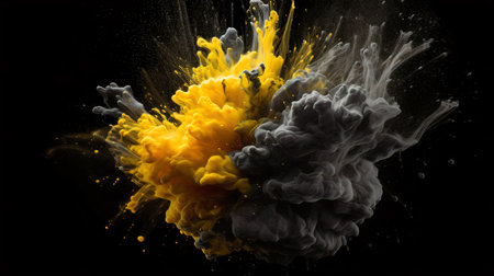 Colorful paint splashes isolated on black background. Abstract background.の素材