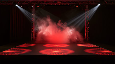 Stage Spotlight with Red Stage Lights, Stage Podium Scene, Stage Backgroundの素材