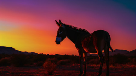 Donkey in Namib desert at sunset, Namibia, Africaの素材