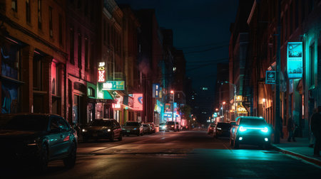 Night view of a street in the old town of Philadelphia, Pennsylvania.の素材