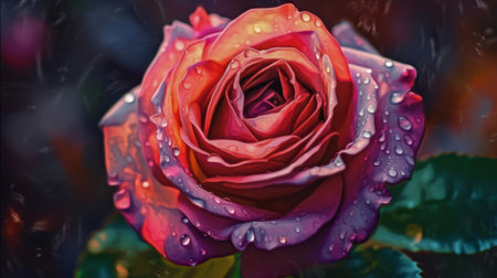 Beautiful colorful rose with water drops on petals, close upの素材