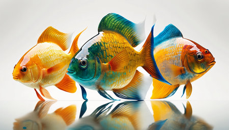 Beautiful fishes on a white background. 3d rendering, 3d illustration.の素材