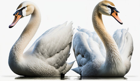 Beautiful swans isolated on white background. 3d rendering.の素材