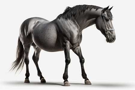 Black horse with long mane on a white background. 3d renderingの素材