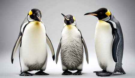 King penguins isolated on white background. 3d render illustration.の素材