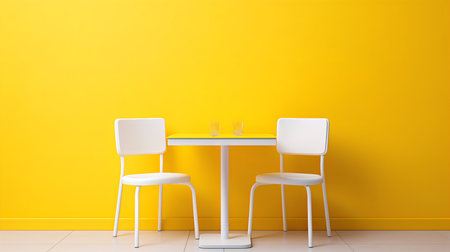 Interior of modern dining room with yellow wall. 3d renderの素材