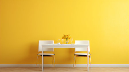 Interior of modern dining room with yellow wall, 3d renderの素材