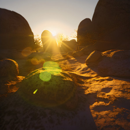 Sunset in the desert. 3d rendering. Computer digital drawing.の素材