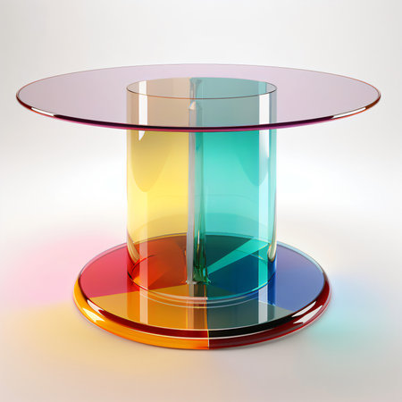 Colorful glass table isolated on white background. 3d render.の素材