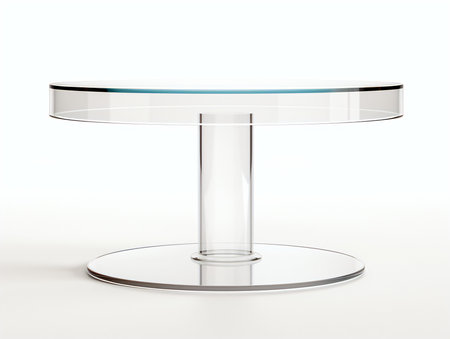 Glass round table isolated on white background. 3d render illustration.の素材