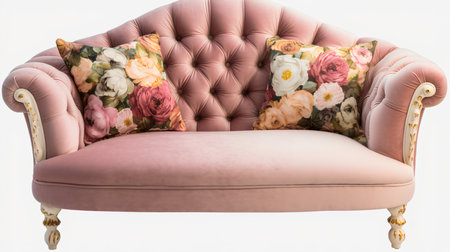 sofa isolated on white background. Sofa with floral pattern.の素材