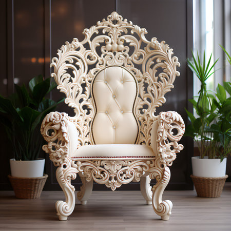 Luxury antique armchair in the living room with plants.の素材