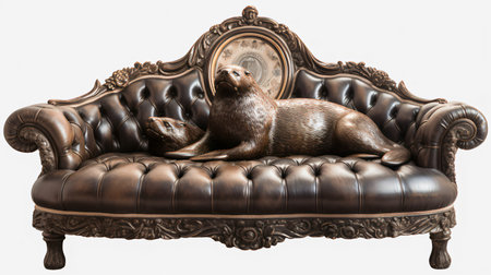 Sofa with fur seal on white background. 3d renderingの素材