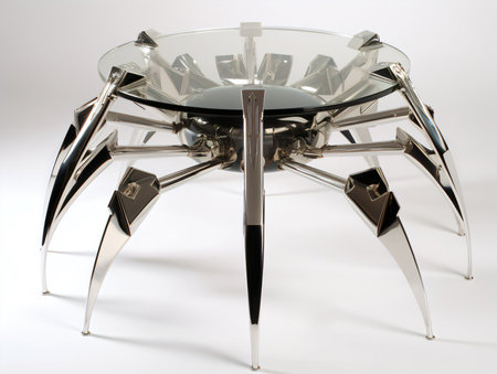 Round glass table with metal legs on a white background. 3d renderingの素材