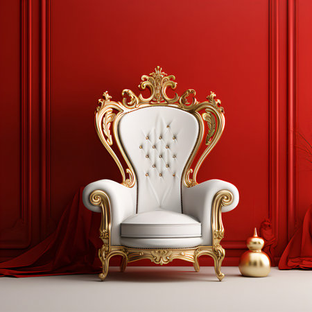 Classic armchair with golden crown in classic interior with red walls. 3d renderの素材