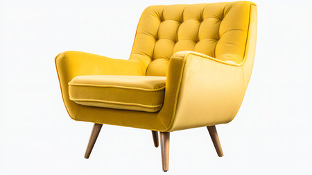 yellow leather armchair isolated on white background, clipping path included.の素材
