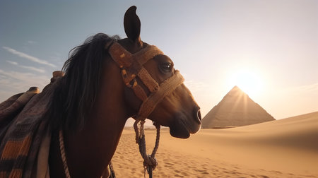 Horse in the Sahara desert, Egypt. The concept of travel and tourismの素材