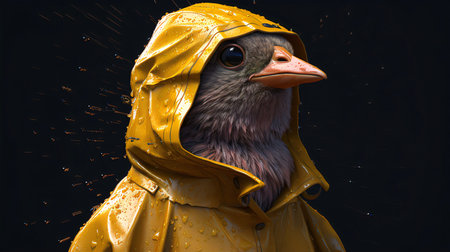 Pigeon in raincoat and raincoat. 3d renderingの素材