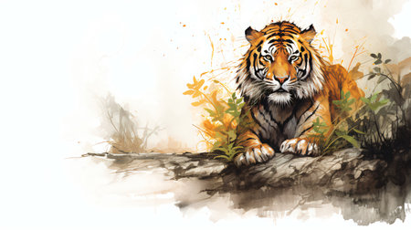 Tiger in the forest. Watercolor painting. Vector illustration.の素材