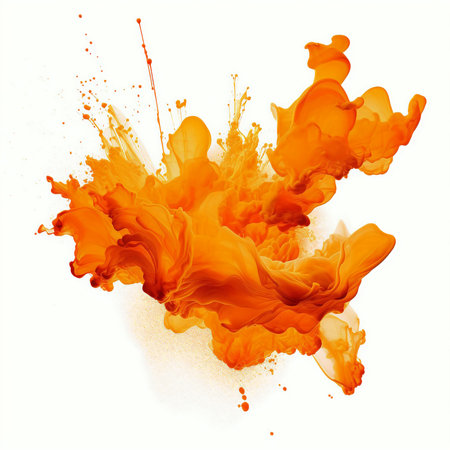 Orange ink in water isolated on white background. Abstract background for designの素材