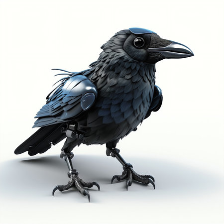 Crow on a white background. 3D rendering. Computer digital drawing.の素材