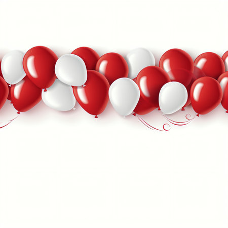 Red and white balloons with ribbon. Vector illustration. Eps 10.の素材