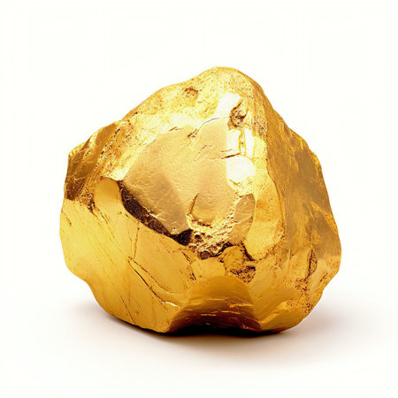 Gold nugget isolated on white background. 3D illustration.の素材