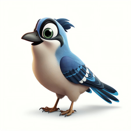 Blue jay bird isolated on white background. 3D illustration.の素材