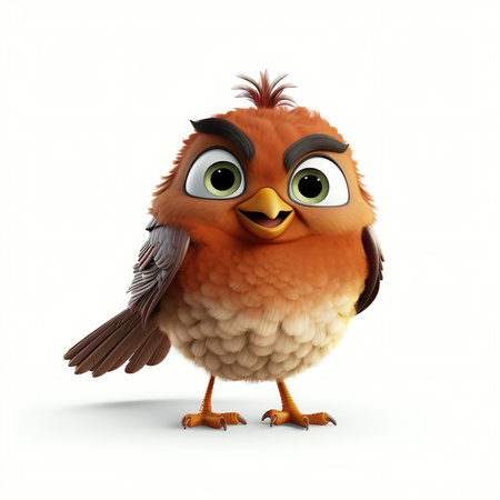 Cute cartoon bird isolated on white background. 3D illustration.の素材