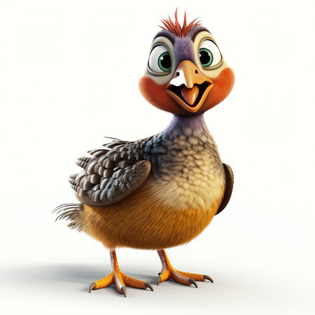 3d rendered illustration of a cute cartoon duck with a funny expressionの素材