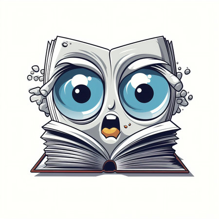 Cute cartoon book character with eyes and mouth. Vector illustration.の素材