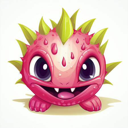 Funny cartoon dragon fruit. Vector illustration isolated on white background.の素材