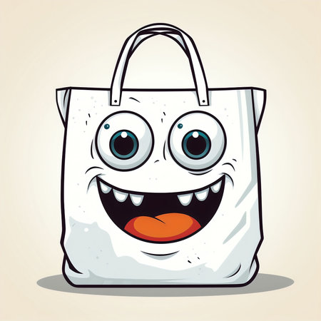 Cute cartoon shopping bag with face. Vector illustration. EPS 10の素材