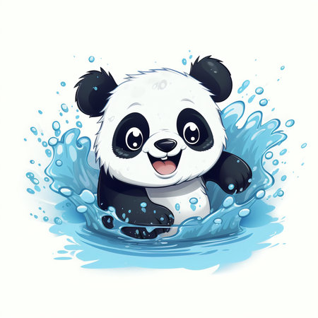 Cute cartoon panda swimming in the water. Vector illustration.の素材