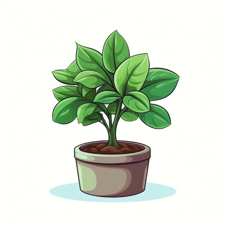 Illustration of a green plant in a pot on a white backgroundの素材