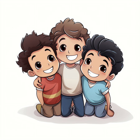 Illustration of a group of happy kids smiling on a white backgroundの素材