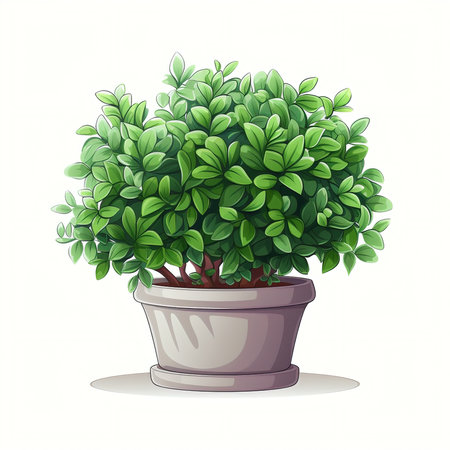Illustration of a green plant in a pot on a white backgroundの素材