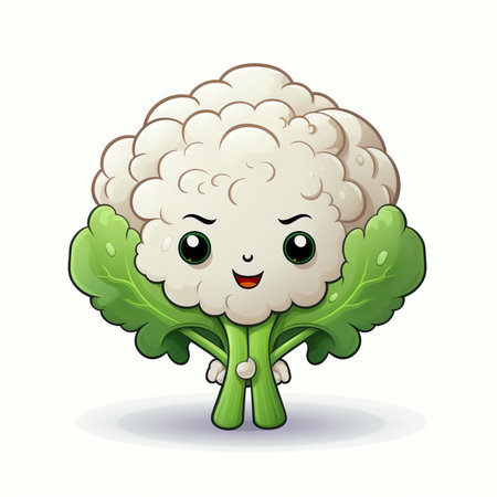 Cute cauliflower character isolated on white background. Vector illustration.の素材