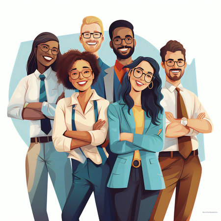 Group of diverse business people standing with crossed arms. Vector illustration.の素材