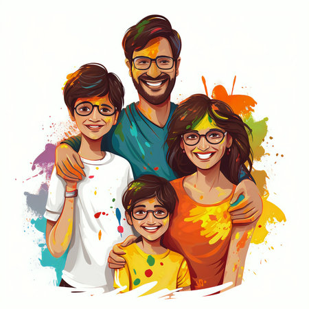 Happy Indian family. Smiling father, mother, son and daughter. Vector illustration.の素材